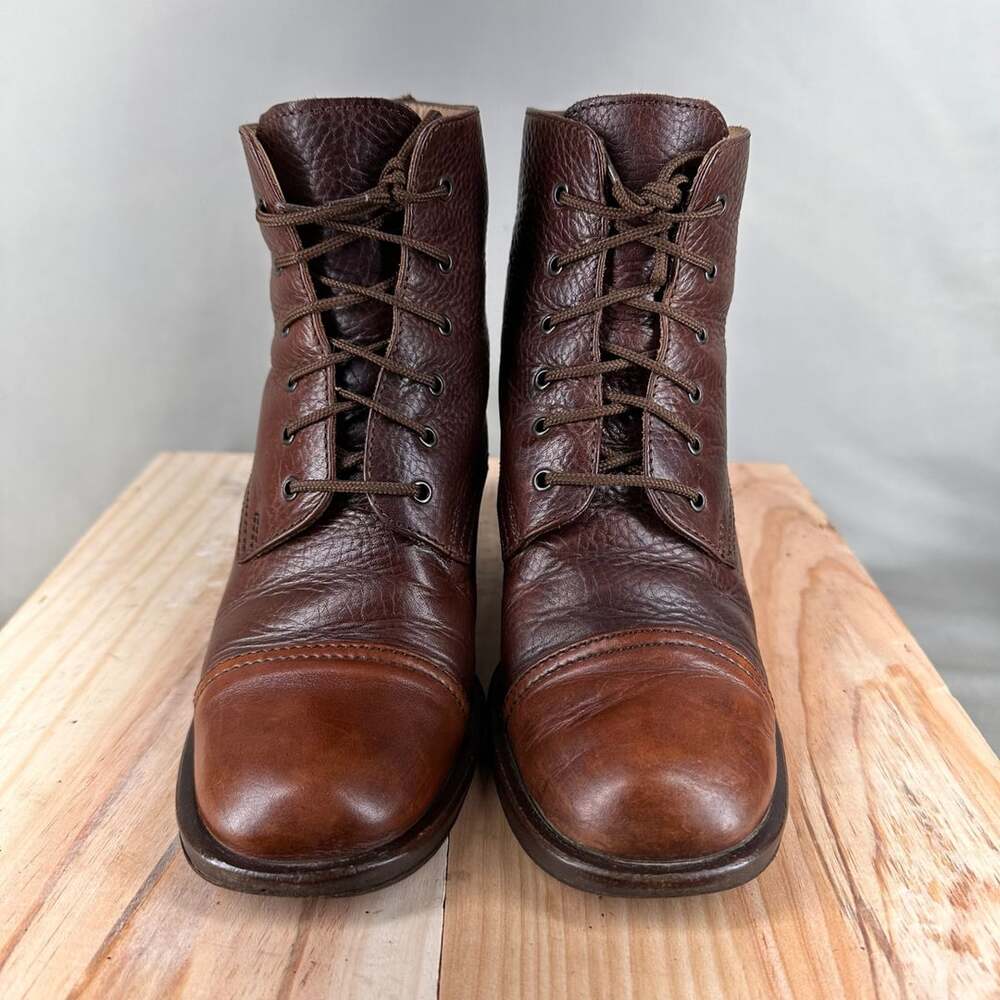Vintage Vero Cuoio Brown Pebbled Leather Cap Toe Block Heel Boots Size 4.5 - Picture 3 of 11